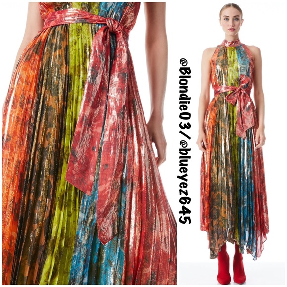 Alice + Olivia Mertie Mock Neck Pleated Maxi Dress 2 NWT - Picture 2 of 5